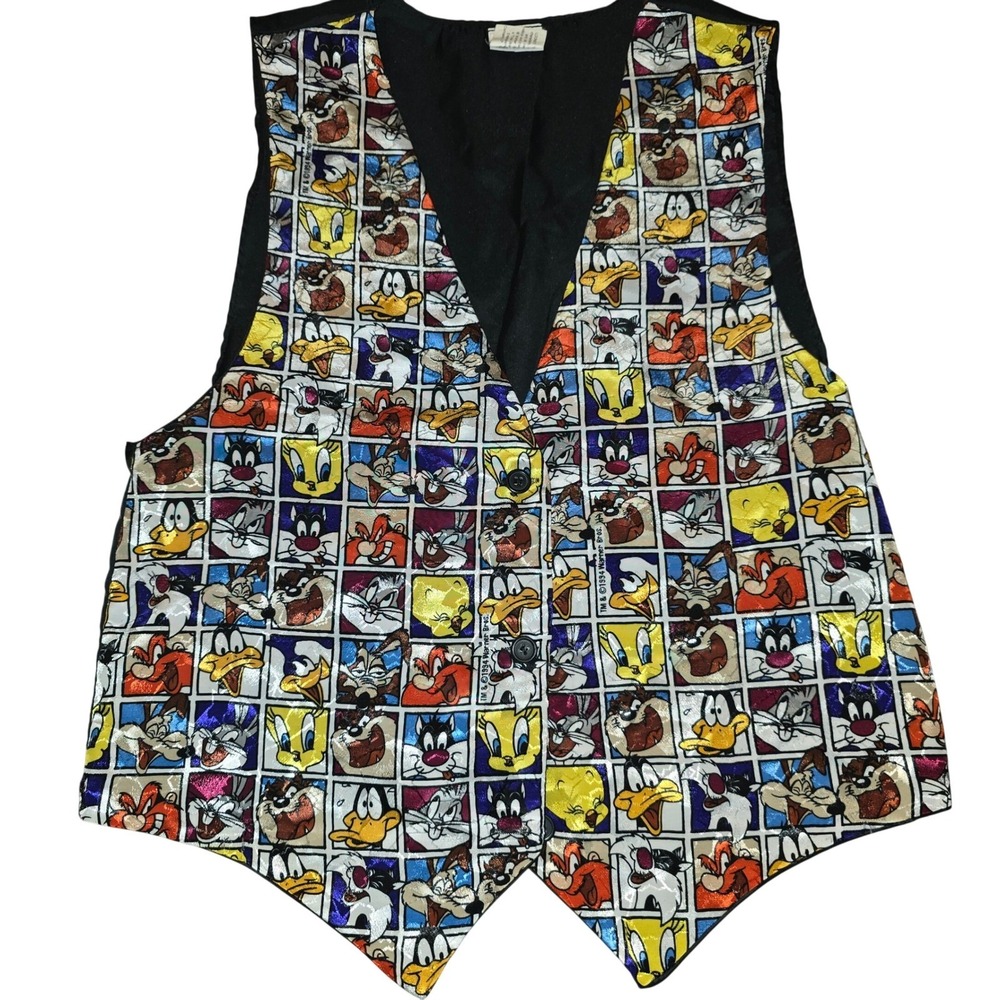 Looney Tunes Brand vest waistcoat Sleeveless VTG 1994 Warner Bros Polyester Prom